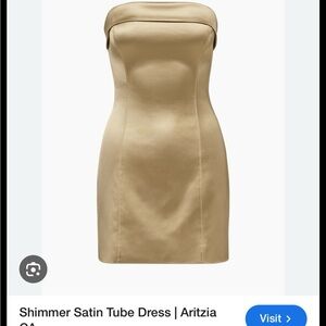 Aritzia Strapless Satin Dress - Gold